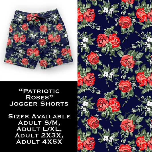 Patriotic Roses Jogger Shorts with Pockets