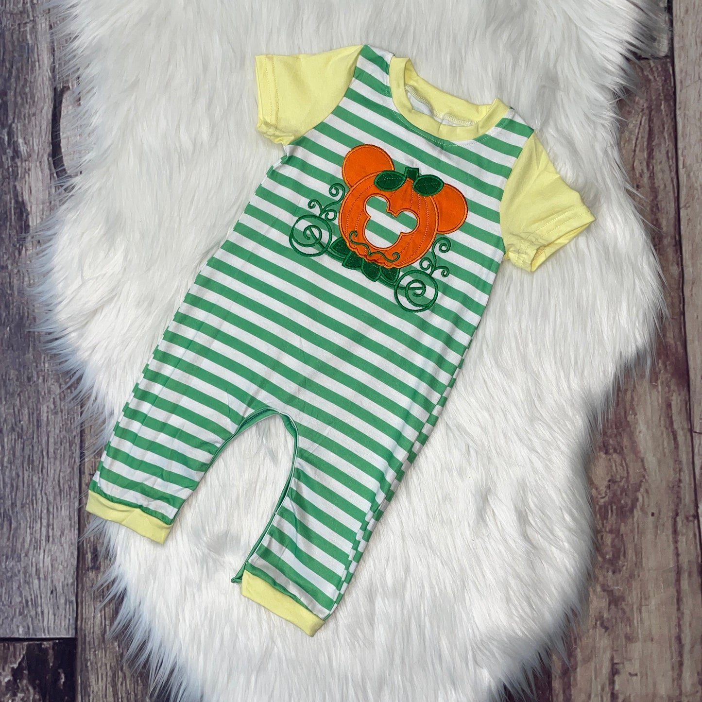Pumpkin Mouse Carriage Embroidered Boy's Romper