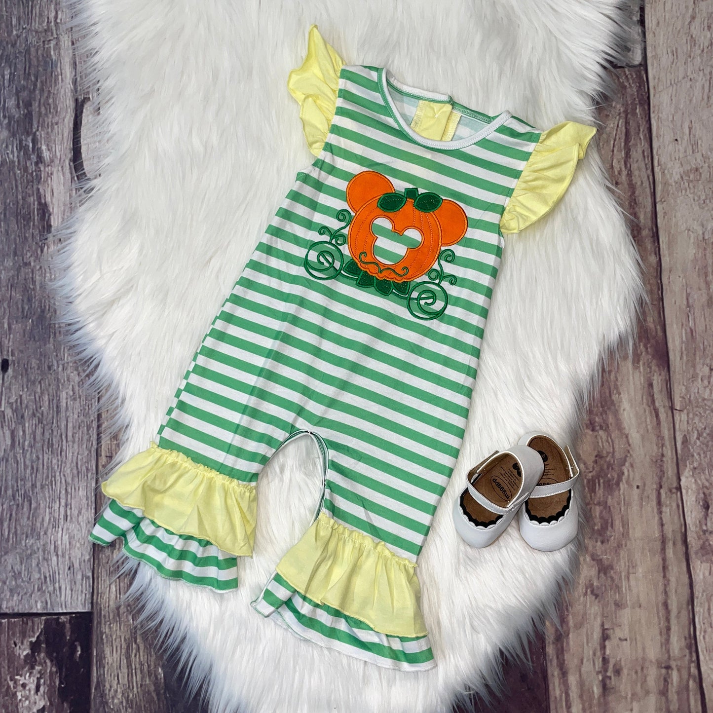 Pumpkin Mouse Carriage Embroidered Girl's Romper