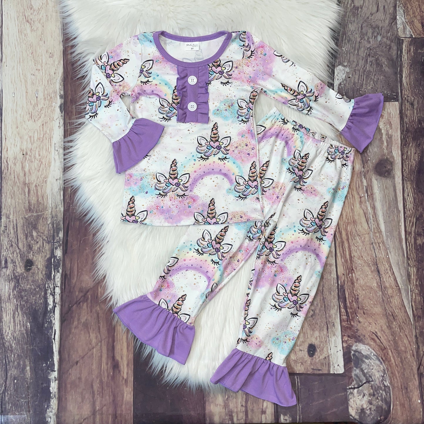 Purple Unicorn Character Ruffle Loungewear Set