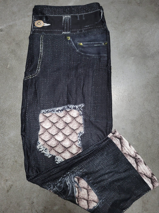 Dragon Scale faux denim leggings and capris
