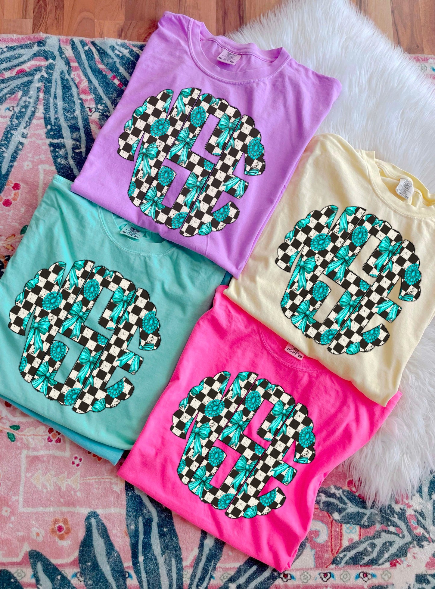 Custom checkered & turquoise mono- Multiple Styles & Colors