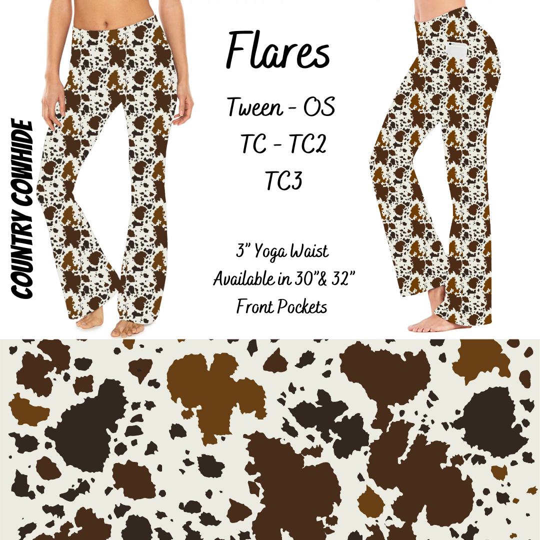 Country Cowhide - Yoga Flares with Pockets