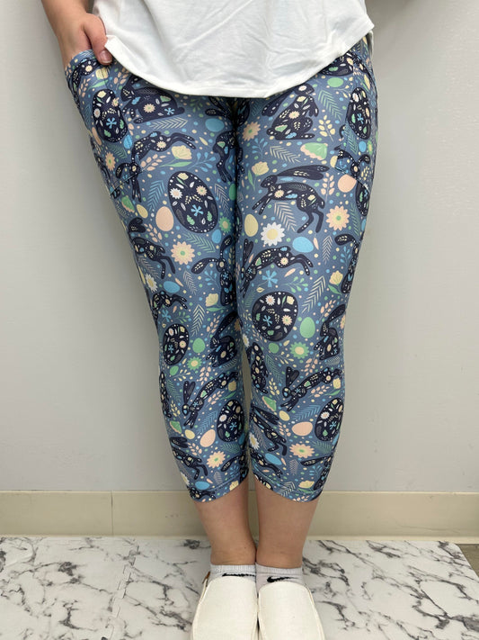 Teal Easter Bunny Capri w/ Pockets (Kid's Too!)