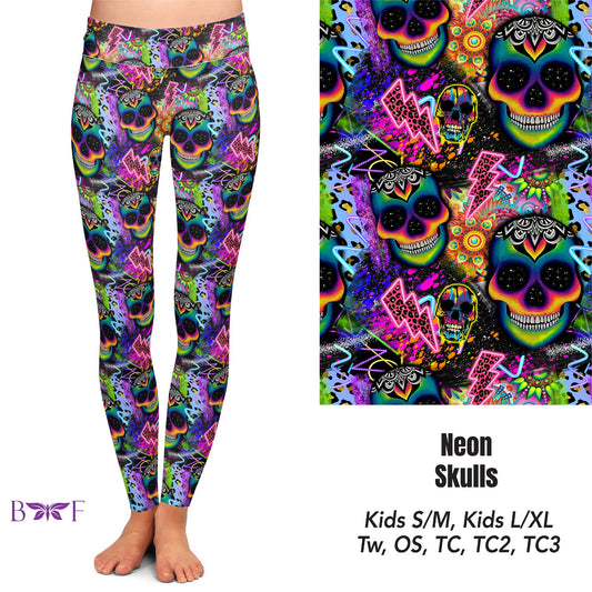 Neon Skulls leggings, capris, and skort with pockets