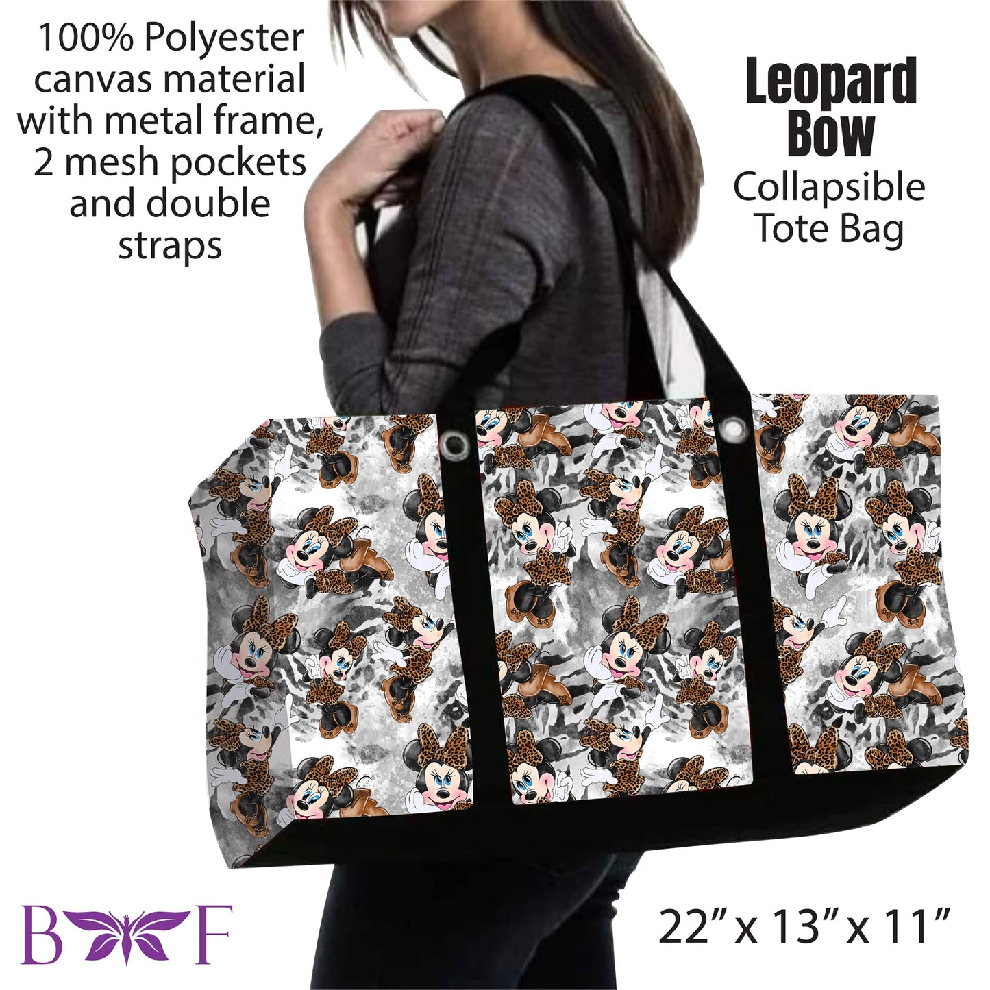 Leopard Bow large tote and 2 inside mesh pockets