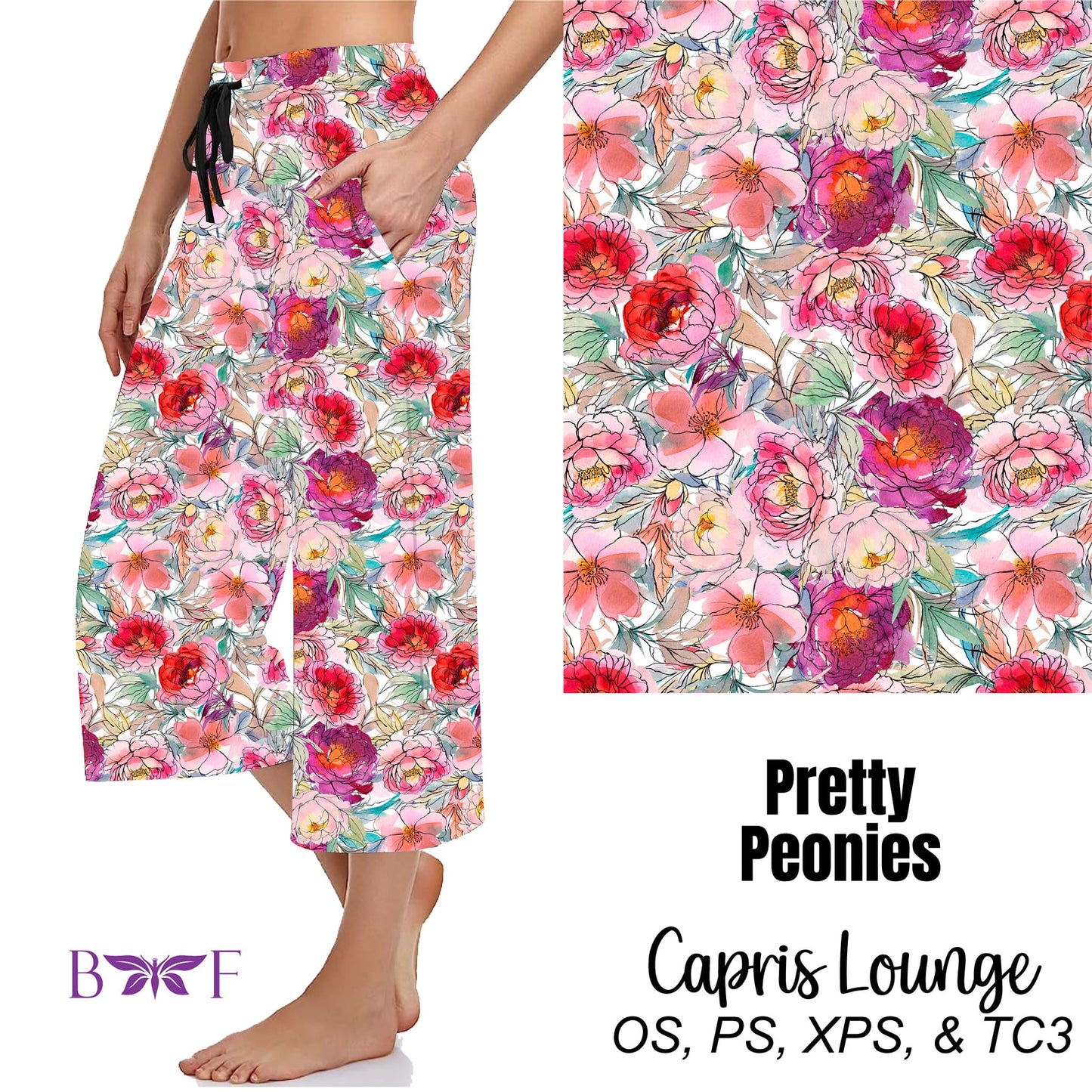 Pretty Peonies skorts leggings, capris, 7" jogger shorts, and biker shorts with pockets