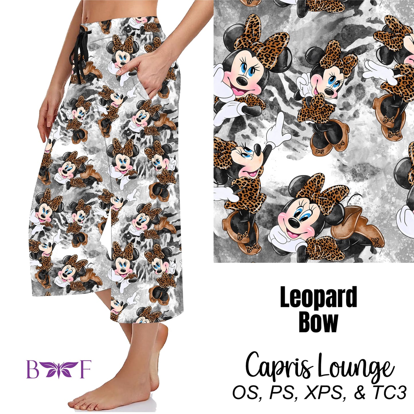 Leopard Bow leggings, capris, and skort with pockets