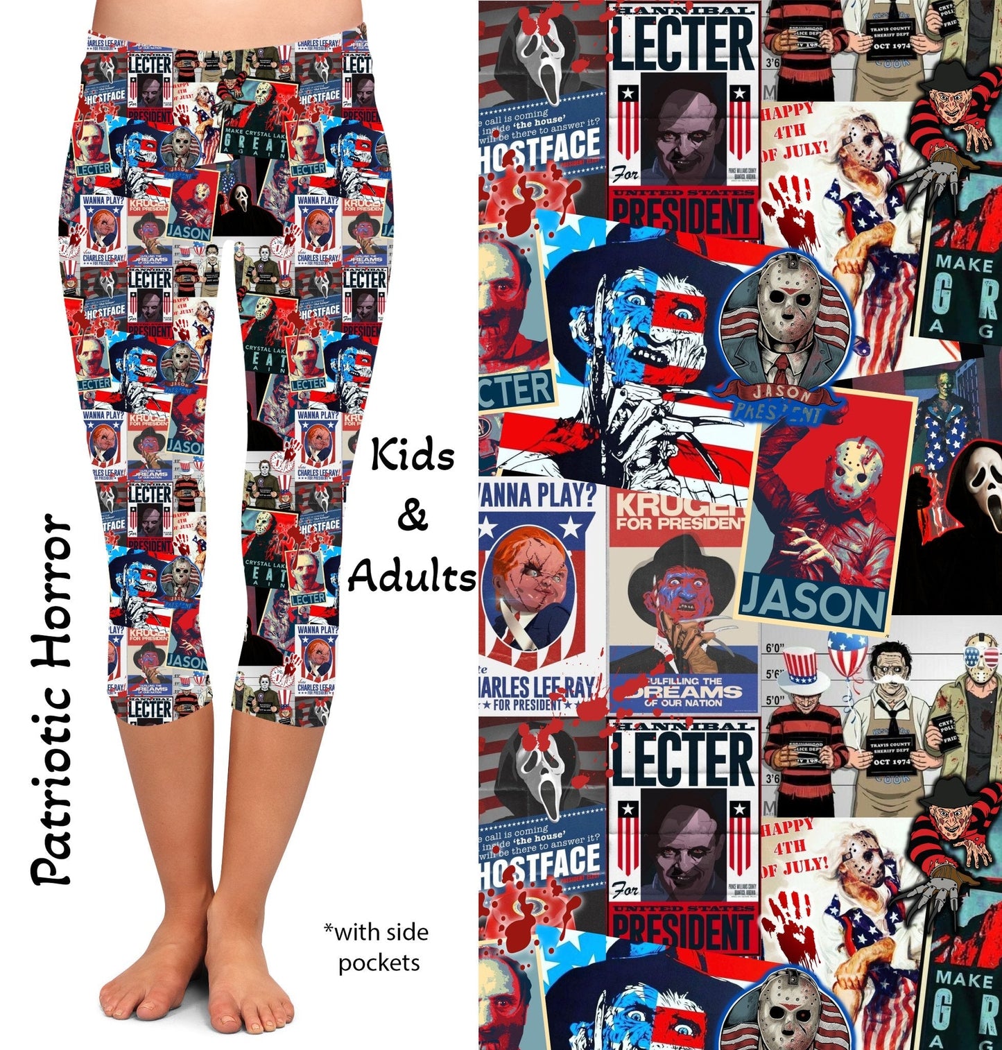 Patriotic Horror Leggings & Capris with Pockets