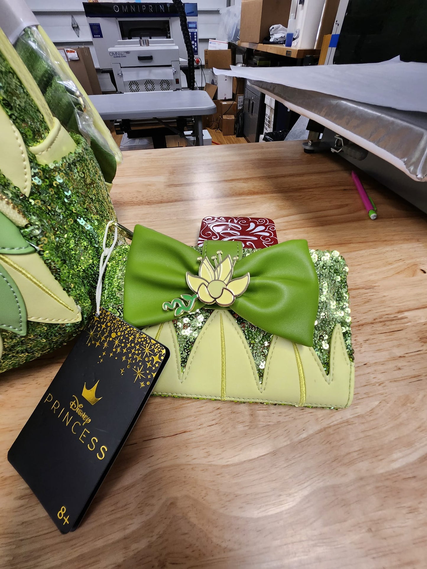 LOUNGEFLY TIANA SEQUIN GLOW SET (BACKPACK AND WALLET)