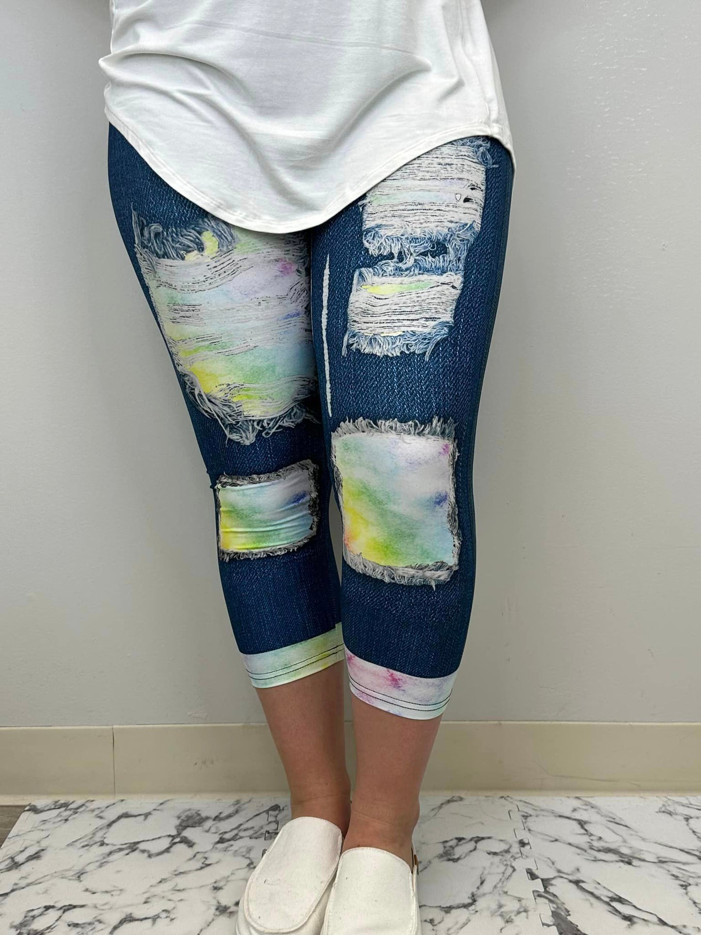 Blue Denim Pastel Capri w/ Butt Pockets
