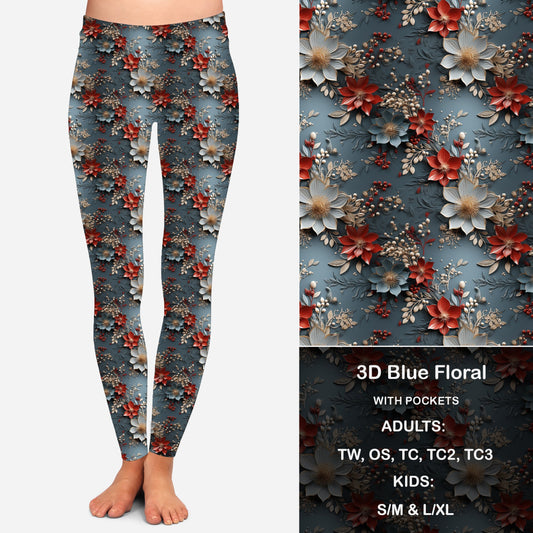 3D Blue Floral Leggings with Pockets Preorder Closes 9/26 eta Nov.