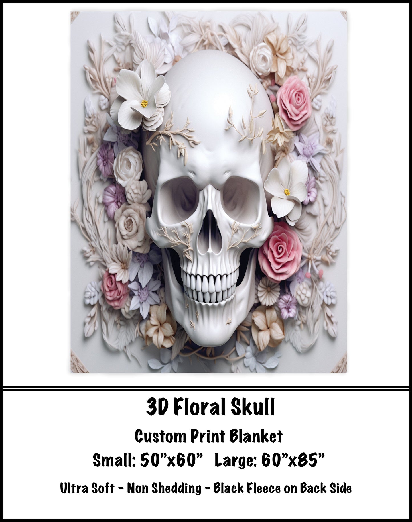 3D Floral Skull Fleece Blanket - preorder closes 8/7 eta 8-10 weeks