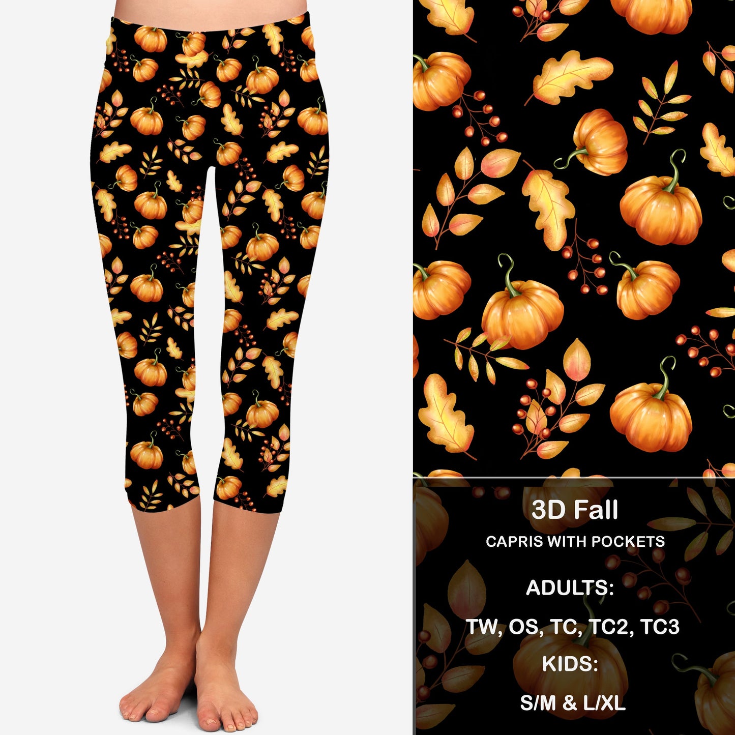 3D Fall Pumpkins Leggings & Capris with Pockets Preorder Closes 7/7 eta Late August
