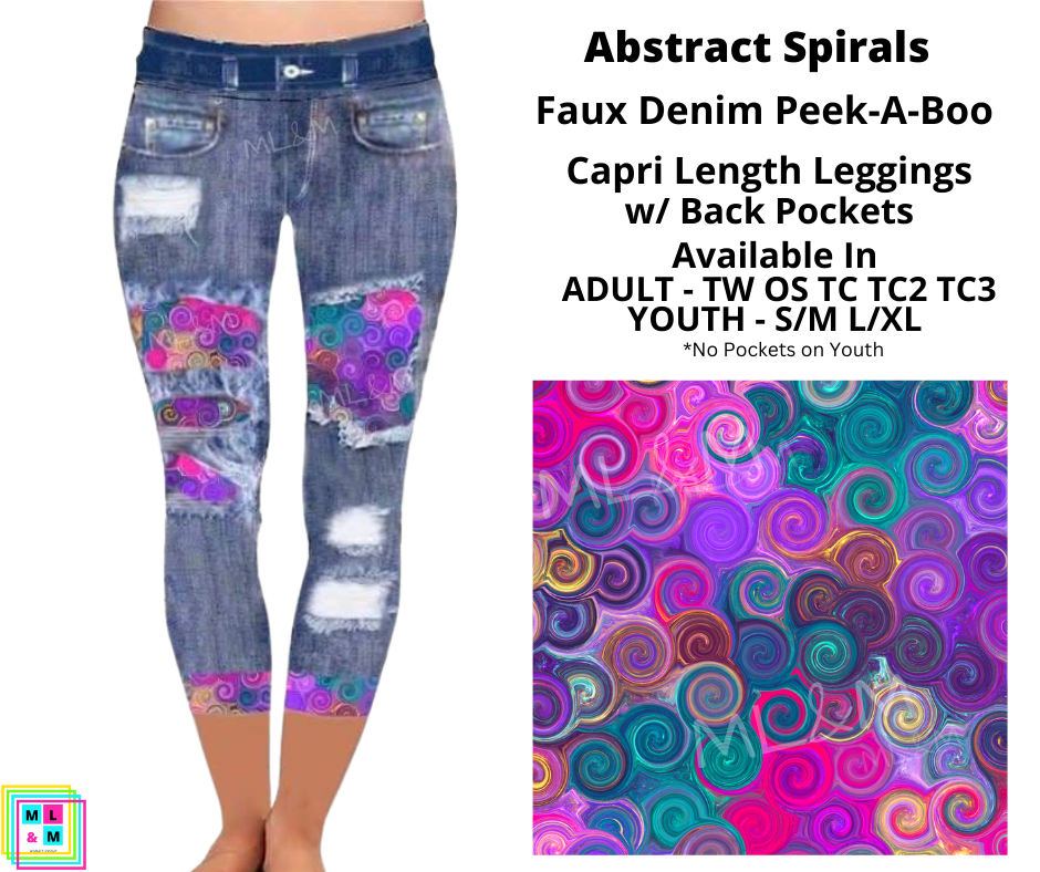 Abstract Spirals Faux Denim Capris