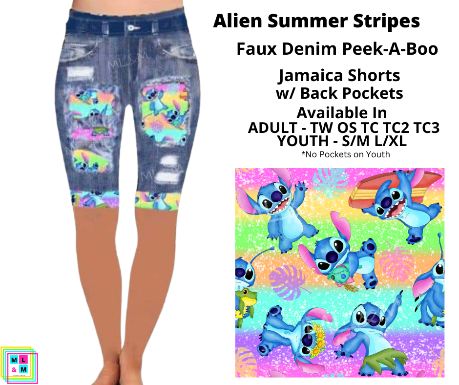 A Summer Stripes Faux Denim Jamaica Shorts