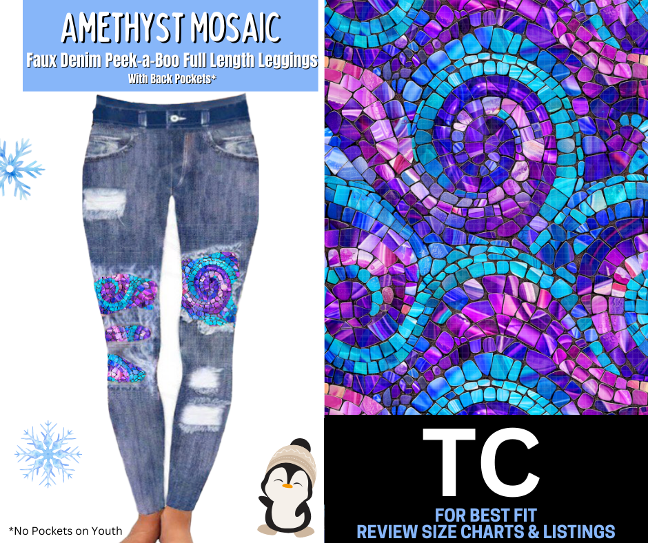 Amethyst Mosaic Faux Denim Full Length Peekaboo Leggings