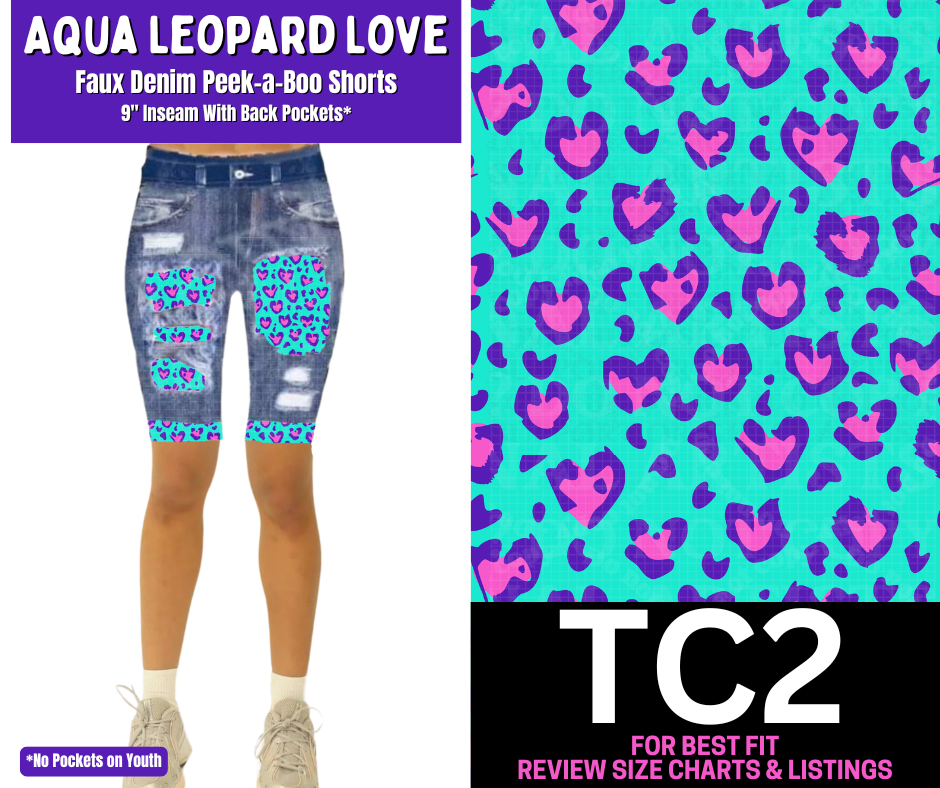 Aqua Leopard Faux Denim Peekaboo Jamaica Shorts