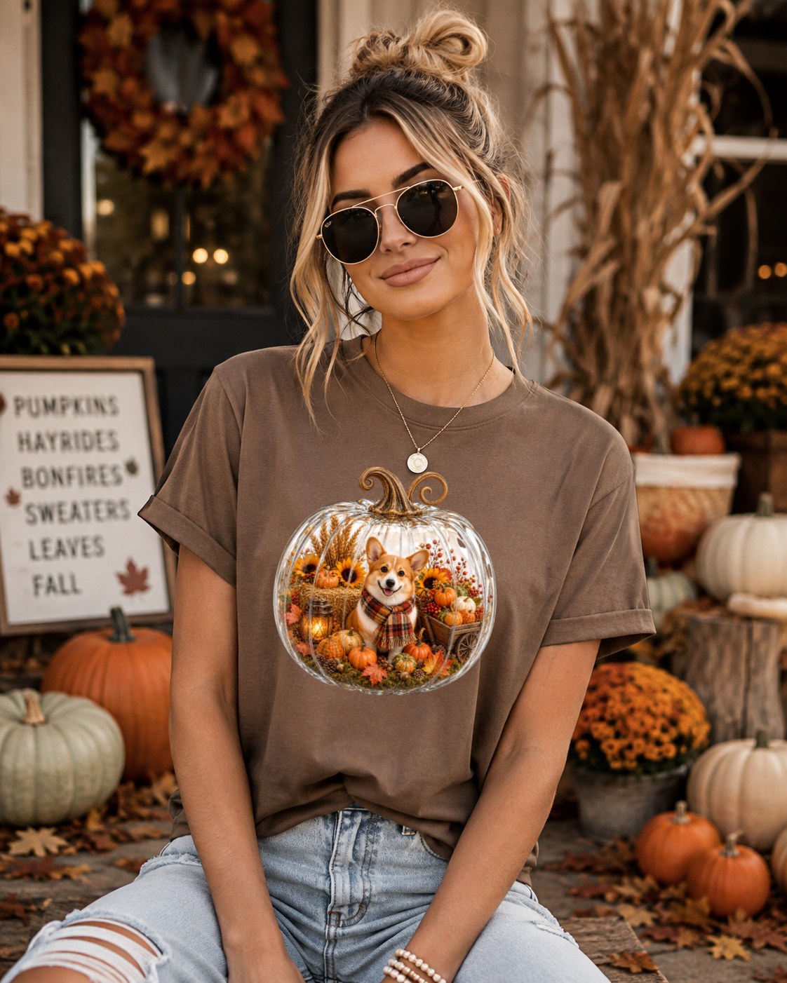 Cozy Pumpkin Corgi Tshirt