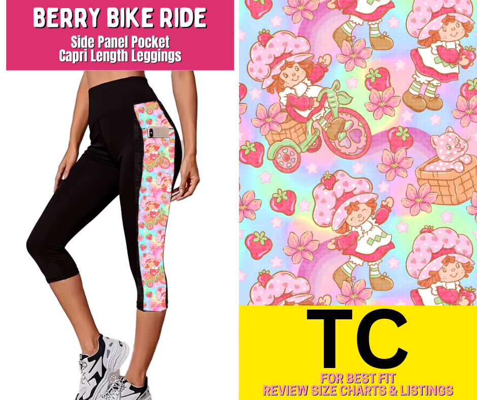 Berry Bike Ride Side Panel Pocket Capri Length Leggings