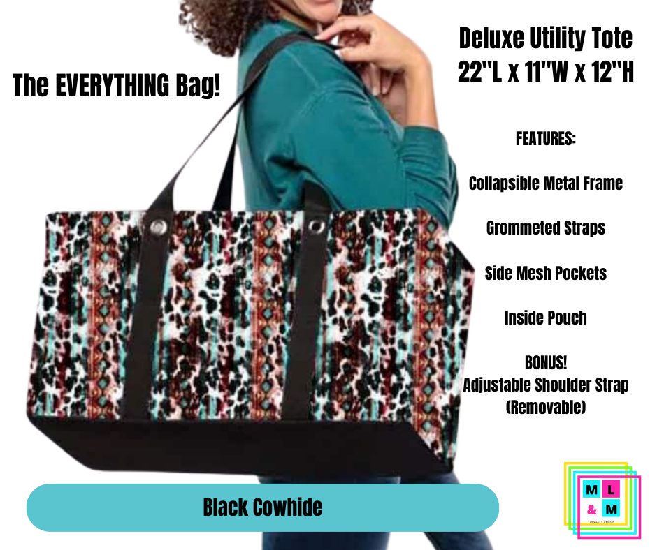 Black Cowhide Collapsible Tote
