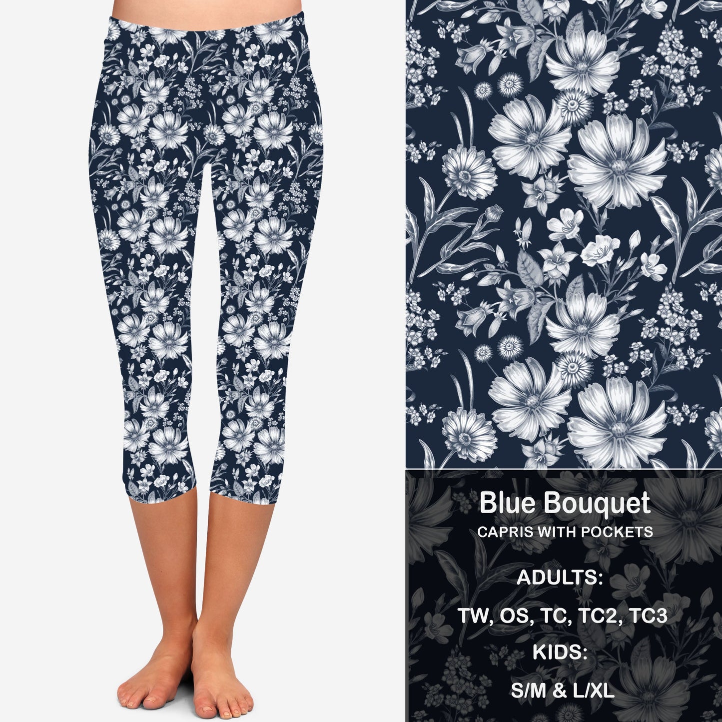 Blue Bouquet Leggings & Capris with Pockets Preorder Closes 2/23