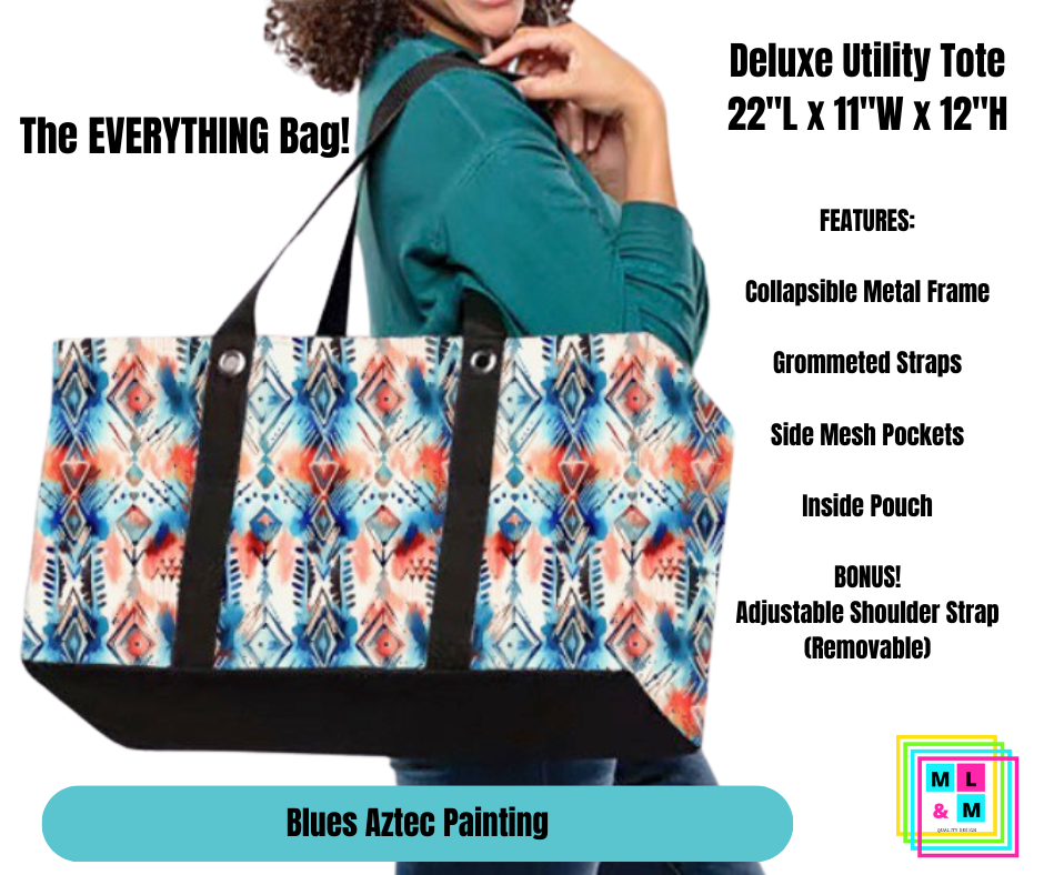 Blues Aztec Painting Collapsible Tote