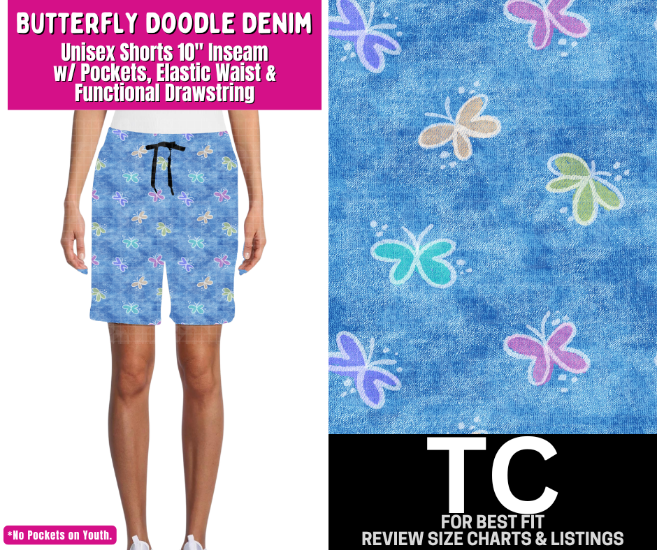 Butterfly Doodle Denim Unisex Shorts