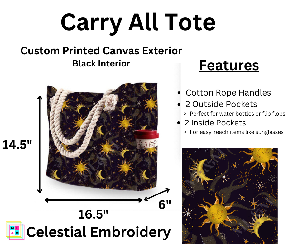 Celestial Embroidery Carry All Tote