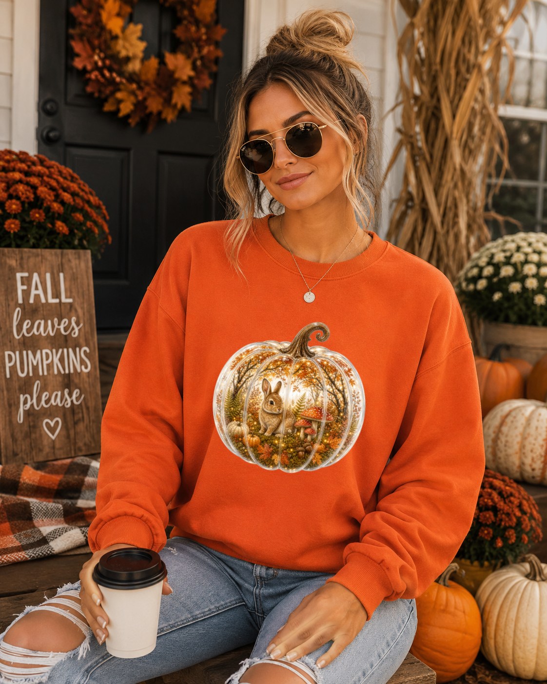 Cozy Pumpkin Fall Bunny Sweatshirt