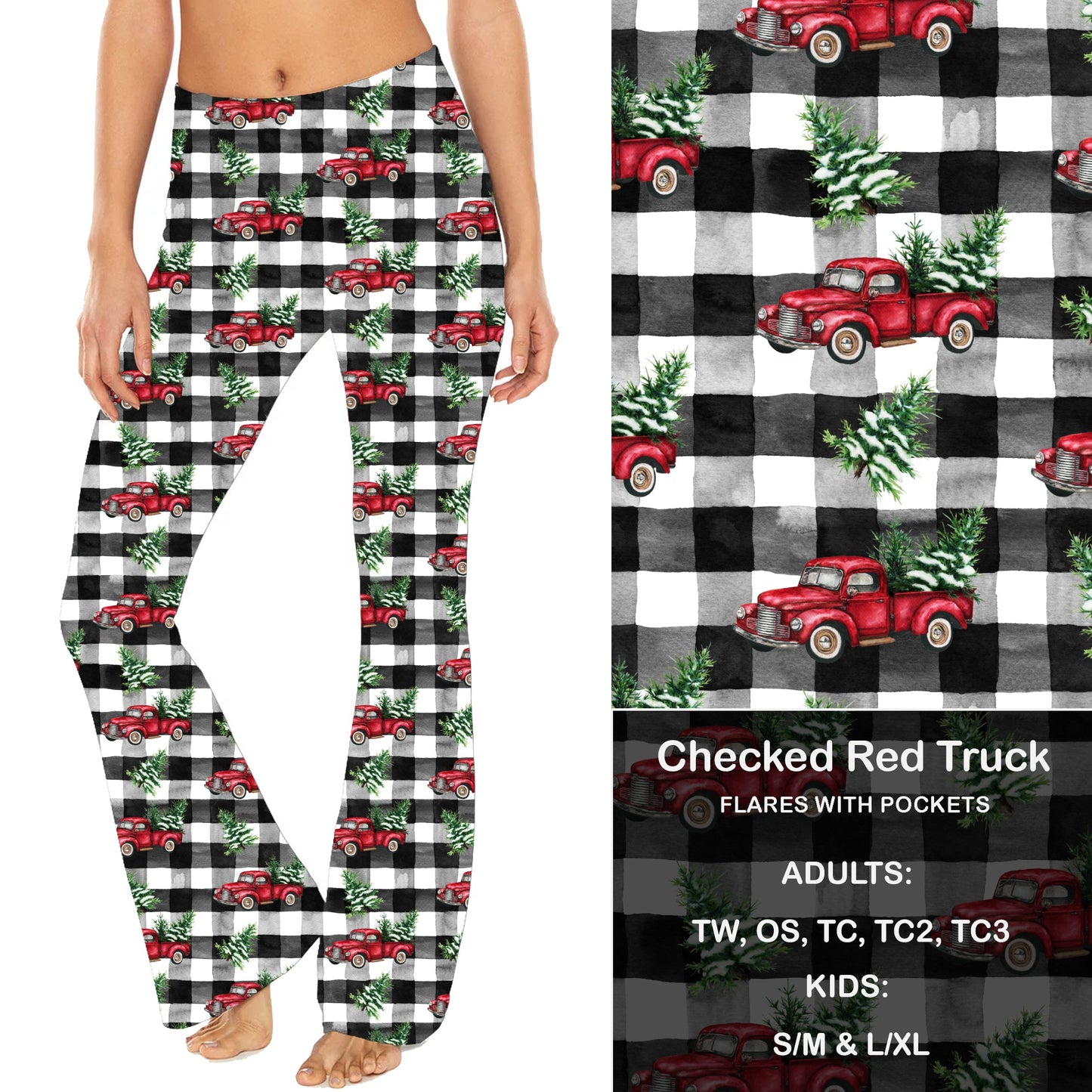 Checked Red Truck - Yoga Flares with Pockets Preorder Closes 9/20 eta late Oct