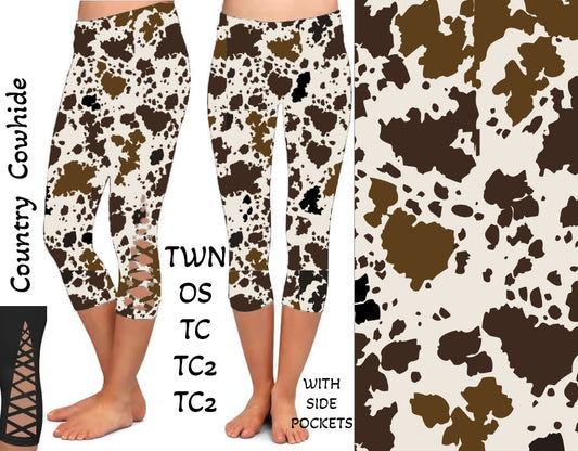 Country Cowhide Criss Cross Capris with Pockets