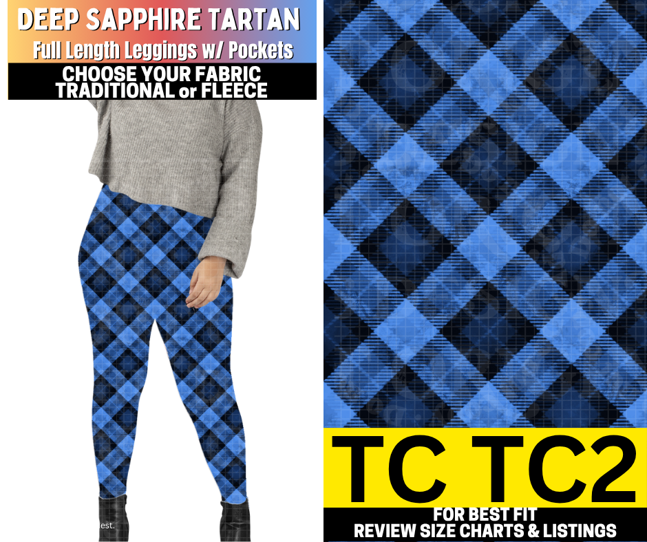 Deep Sapphire Tartan Leggings Choose Fleece or Traditional