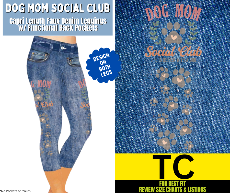 Dog Mom Social Club Capri Faux Denim w/ Side Leg Designs
