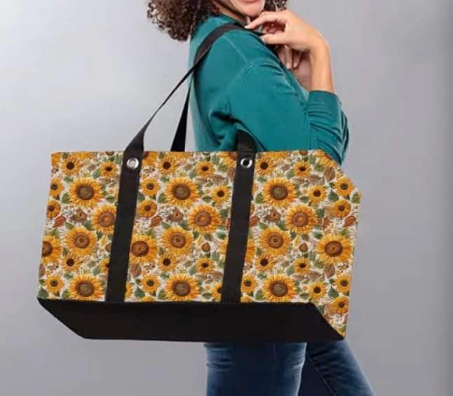 Sunflower Embroidery Collapsible Tote