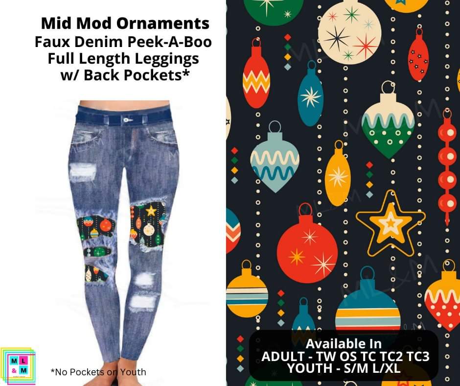 Mid Mod Ornaments Faux Denim Full Length Peekaboo Leggings
