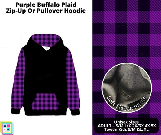 Purple Buffalo Plaid Zip-Up or Pullover Hoodie