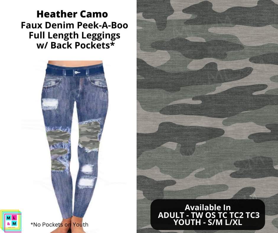 Heather Camo Faux Denim Full Length Peekaboo Leggings