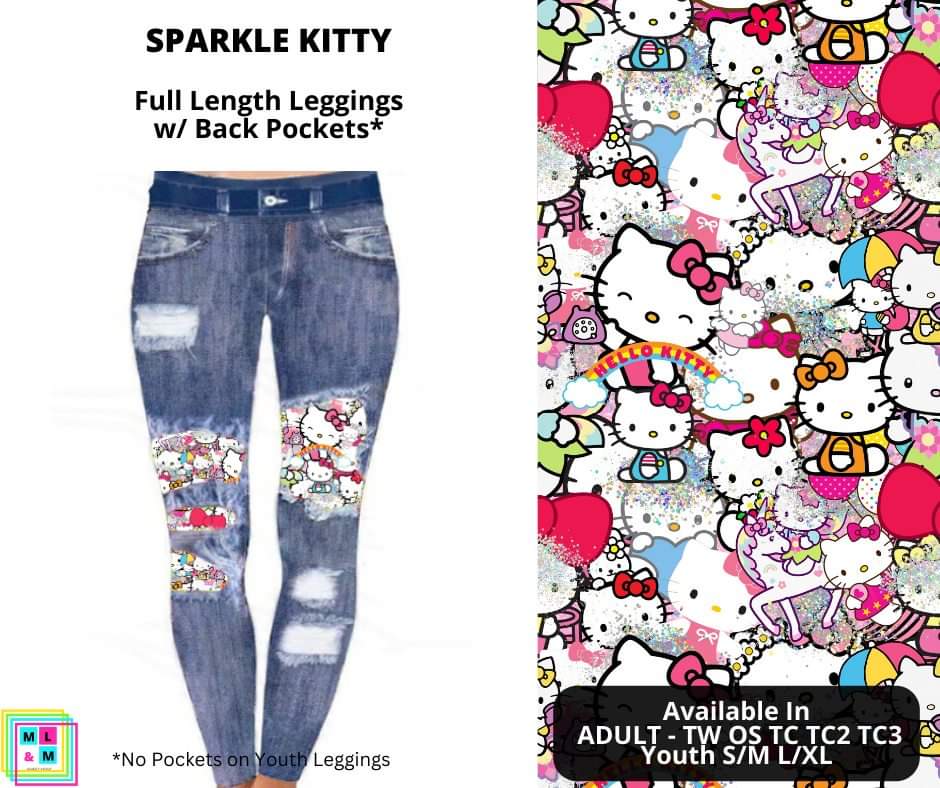 Sparkle Kitty Faux Denim Full Length Peekaboo Leggings