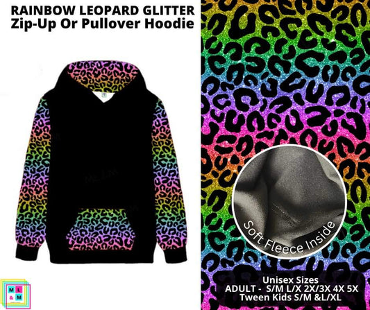 Rainbow Leopard Glitter Zip-Up or Pullover Hoodie