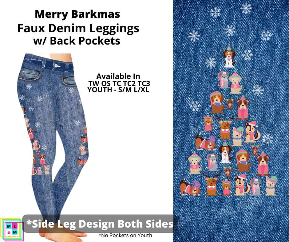 Merry Barkmas Full Length Faux Denim w/ Side Leg Designs