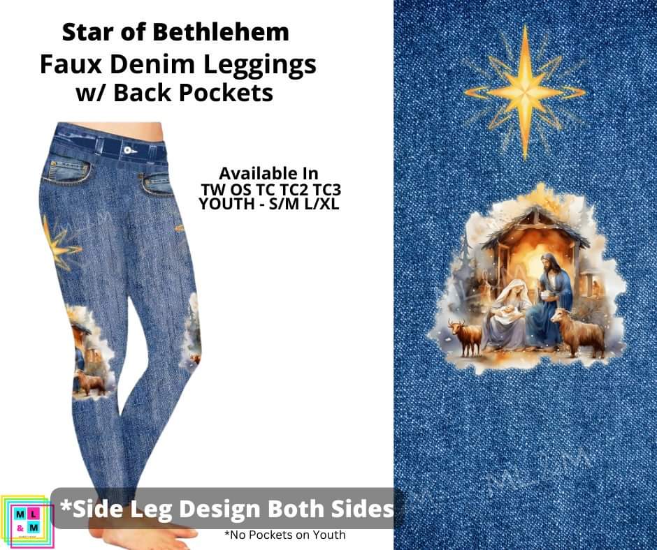 Star of Bethlehem Full Length Faux Denim w/ Side Leg Designs