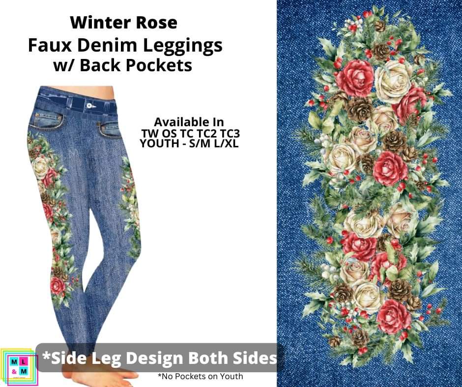 Winter Rose Full Length Faux Denim w/ Side Leg Designs