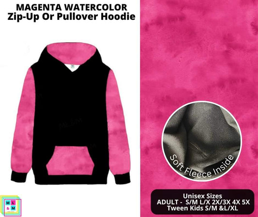 Magenta Watercolor Zip-Up or Pullover Hoodie