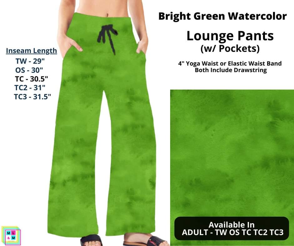 Bright Green Watercolor Full Length Lounge Pants
