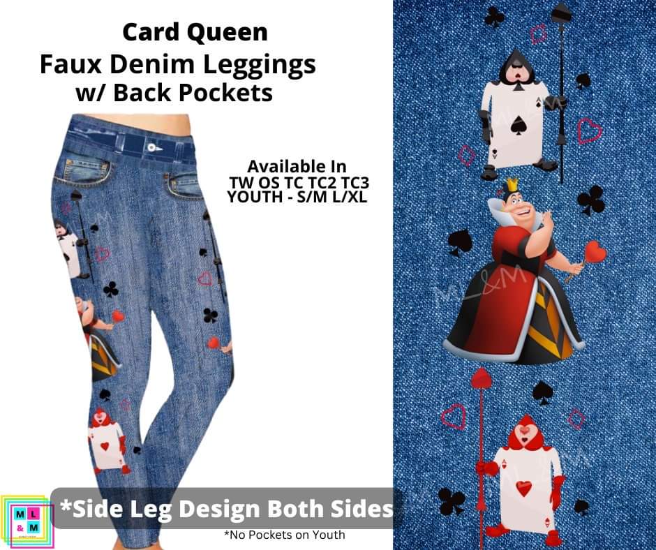 Card Queen Full Length Faux Denim w/ Side Leg Designs