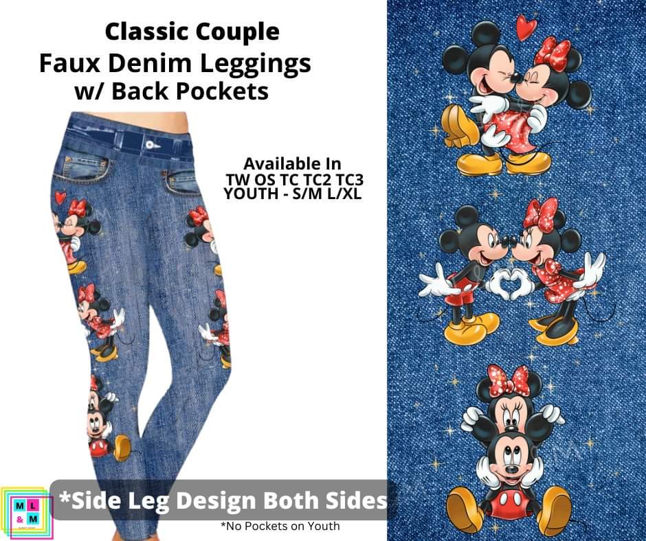 Classic Couple Full Length Faux Denim w/ Side Leg Designs