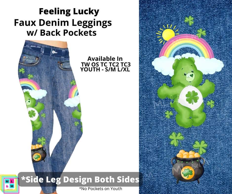 Feeling Lucky Full Length Faux Denim w/ Side Leg Designs