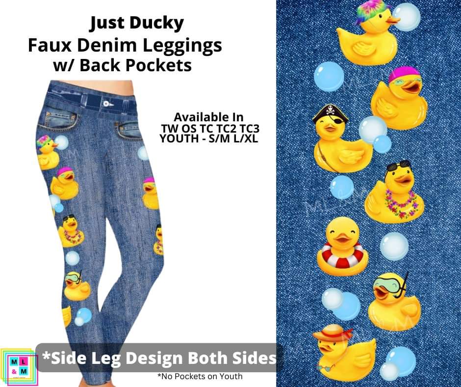 Just Ducky Full Length Faux Denim w/ Side Leg Designs
