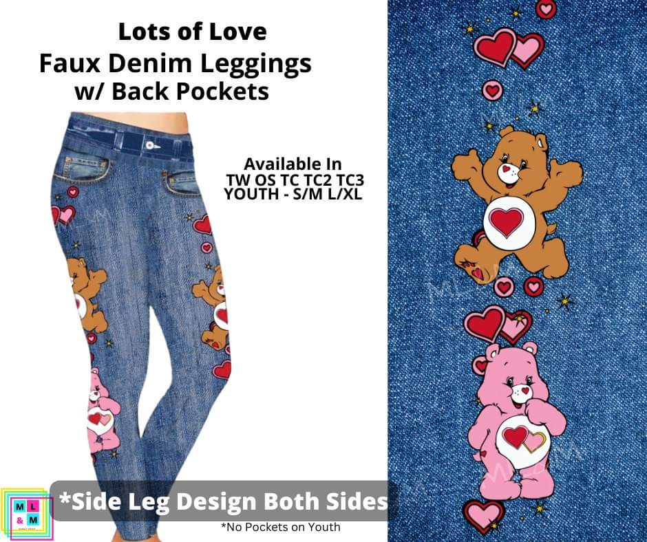 Lots of Love Full Length Faux Denim w/ Side Leg Designs